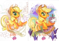 Size: 1238x865 | Tagged: safe, artist:apricot mantle, applejack, earth pony, pony, apple, female, mare, traditional art