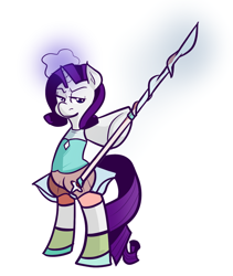 Size: 842x1000 | Tagged: safe, artist:php52, rarity, pony, unicorn, bipedal, clothes, cosplay, dress, magic, pearl (steven universe), solo, spear, steven universe, weapon