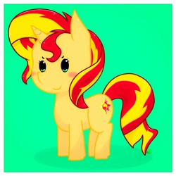 Size: 1552x1552 | Tagged: safe, artist:rockarboom, sunset shimmer, pony, unicorn, chibi, female, mare, smiling, solo