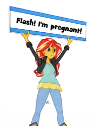 Size: 950x1278 | Tagged: safe, artist:manly man, edit, sunset shimmer, equestria girls, exploitable meme, female, implied flashimmer, implied pregnancy, implied shipping, implied straight, meme, sign, simple background, solo, sunset's board, white background