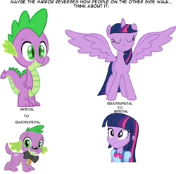 Size: 1066x1054 | Tagged: safe, derpibooru import, spike, twilight sparkle, twilight sparkle (alicorn), alicorn, dog, equestria girls, headcanon, logic, meta, spike the dog, theory, twismile