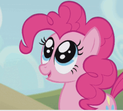 Size: 468x420 | Tagged: safe, screencap, pinkie pie, earth pony, pony, pinkie apple pie, animated, cute, diapinkes, eye shimmer, eyes, solo