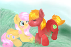 Size: 600x400 | Tagged: safe, artist:sonoma89, big macintosh, fluttershy, earth pony, pegasus, pony, fluttermac, male, nuzzling, shipping, stallion, straight