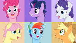 Size: 1920x1080 | Tagged: safe, artist:nolycs, derpibooru import, applejack, applejack (male), bubble berry, butterscotch, dusk shine, elusive, fluttershy, pinkie pie, rainbow blitz, rainbow dash, rarity, twilight sparkle, earth pony, pegasus, pony, unicorn, all bottled up, best friends until the end of time, male, male six, mane six, rule 63, stallion