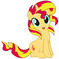 Size: 3500x3500 | Tagged: safe, alternate version, artist:light262, artist:supra80, edit, sunset shimmer, pony, unicorn, cute, double mane, female, happy, looking at you, mare, open mouth, open smile, shimmerbetes, sitting, smiling, smiling at you, solo