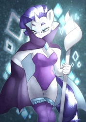 Size: 1280x1810 | Tagged: safe, artist:lizzyoli-ravioli, rarity, anthro, leotard, magic, solo, staff