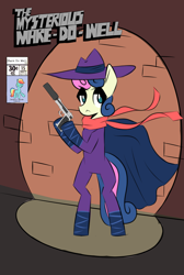 Size: 4866x7228 | Tagged: safe, artist:provolonepone, derpibooru import, bon bon, mare do well, rainbow dash, sweetie drops, pegasus, pony, absurd resolution, comic, comic cover, crossover, gun, handgun, m1911, pistol, pulp hero, superhero, the shadow, weapon