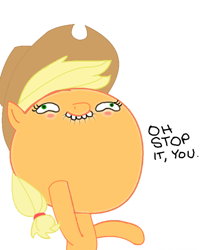 Size: 500x624 | Tagged: safe, artist:xulious, applejack, earth pony, pony, blushing, flattered, meme, oh stop it you, simple background, solo