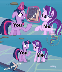 Size: 1215x1413 | Tagged: safe, edit, edited screencap, screencap, starlight glimmer, twilight sparkle, twilight sparkle (alicorn), alicorn, pony, unicorn, school daze, meme, that gay shit, that gay shit and me