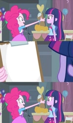 Size: 413x700 | Tagged: safe, derpibooru import, edit, edited screencap, screencap, pinkie pie, twilight sparkle, equestria girls, equestria girls (movie), clipboard, comic, duo, exploitable, meme, pinkie's clipboard, screencap comic, template