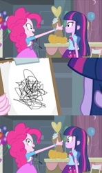 Size: 413x700 | Tagged: safe, derpibooru import, edit, edited screencap, screencap, pinkie pie, twilight sparkle, equestria girls, equestria girls (movie), clipboard, comic, duo, pinkie's clipboard, screencap comic