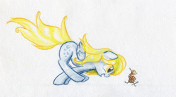 Size: 1806x1000 | Tagged: safe, artist:scootiebloom, derpy hooves, pegasus, pony, female, mare, muffin, solo, traditional art