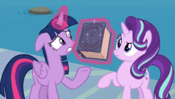 Size: 902x508 | Tagged: safe, screencap, starlight glimmer, twilight sparkle, twilight sparkle (alicorn), alicorn, pony, unicorn, school daze, anarchy, animated, book, book abuse, eea rulebook, female, frown, fuck the police, fuck your rulebook, fuck your shit, gif, glare, glowing horn, gritted teeth, levitation, magic, mare, meme origin, open mouth, punch, raised eyebrow, raised hoof, savage, slap, spread wings, talking, telekinesis, this will end in death, this will end in tears, this will end in tears and/or death, water, wide eyes, wings