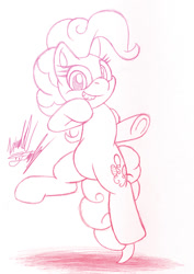 Size: 707x1000 | Tagged: safe, artist:fuzon-s, pinkie pie, earth pony, pony, gradient lineart, grin, looking at you, sketch, smile hd, smiling, solo, traditional art, underhoof