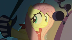 Size: 854x480 | Tagged: safe, screencap, fluttershy, pegasus, pony, mmmystery on the friendship express, bandana, clothes, costume, dark, disguise, outfit catalog, solo