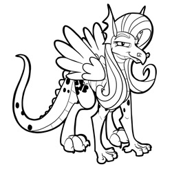 Size: 1280x1260 | Tagged: safe, artist:secoh2000, fluttershy, dragon, dragonified, flutterdragon, monochrome, solo, species swap