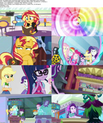 Size: 1024x1225 | Tagged: safe, screencap, applejack, cloudy kicks, fluttershy, golden hazel, indigo wreath, juniper montage, microchips, paisley, pinkie pie, rainbow dash, rarity, sci-twi, snips, starlight glimmer, sunset shimmer, twilight sparkle, pony, unicorn, equestria girls, mirror magic, spoiler:eqg specials, discovery family logo, geode of empathy, geode of shielding, geode of super speed, geode of super strength, geode of telekinesis, humane five, humane seven, humane six, juniper monstar, magical geodes