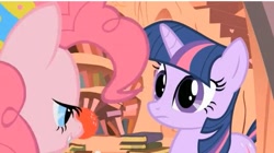 Size: 639x358 | Tagged: safe, derpibooru import, screencap, pinkie pie, twilight sparkle, earth pony, pony, party of one, bedroom eyes, out of context, twinkie