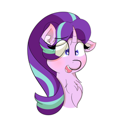 Size: 1500x1500 | Tagged: safe, artist:xstarlightxchaserx, starlight glimmer, pony, unicorn, blushing, bust, chest fluff, hair over one eye, heart eyes, portrait, simple background, solo, white background, wingding eyes