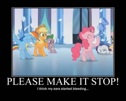 Size: 750x600 | Tagged: safe, artist:crossoverprincess, derpibooru import, edit, edited screencap, screencap, applejack, fluttershy, pinkie pie, rainbow dash, rarity, spike, dragon, earth pony, pegasus, pony, unicorn, the crystal empire, motivational poster, torture