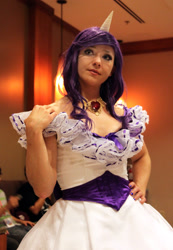 Size: 1000x1447 | Tagged: safe, artist:hollygloha, rarity, human, 2012, a-kon, clothes, convention, cosplay, dress, fire ruby, irl, irl human, necklace, photo, solo