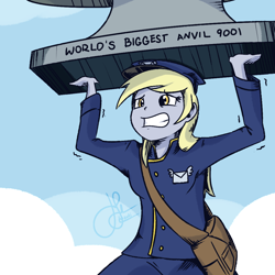 Size: 1024x1024 | Tagged: safe, artist:elzielai, derpy hooves, equestria girls, anvil, humanized, mailbag, mailmare, mailpony, over 9000, pony coloring, solo