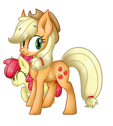 Size: 1800x2000 | Tagged: safe, artist:shyshyoctavia, apple bloom, applejack, earth pony, pony, one eye closed, simple background, sisters, smiling, wink