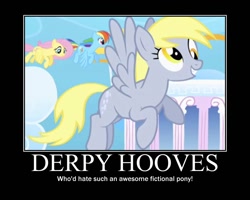 Size: 750x600 | Tagged: safe, artist:animalunleashed, derpibooru import, edit, edited screencap, screencap, derpy hooves, fluttershy, rainbow dash, pegasus, pony, sonic rainboom (episode), cute, derpabetes, flying, motivational poster