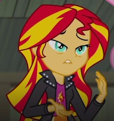 Size: 362x385 | Tagged: safe, screencap, sunset shimmer, equestria girls, rainbow rocks, clothes, cropped, lidded eyes, lip bite, solo