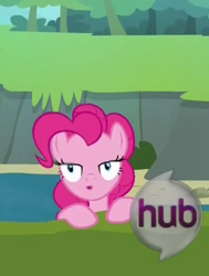 Size: 353x467 | Tagged: safe, screencap, pinkie pie, earth pony, pony, pinkie apple pie, hub logo, solo