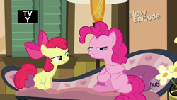 Size: 1920x1080 | Tagged: safe, screencap, apple bloom, pinkie pie, earth pony, pony, pinkie apple pie, hub logo