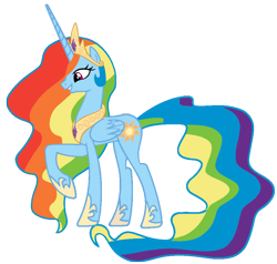 Size: 900x855 | Tagged: safe, artist:blah23z, derpibooru import, princess celestia, rainbow dash, alicorn, pony, female, mare, race swap, rainbowcorn, recolor, simple background, solo, transparent background, vector