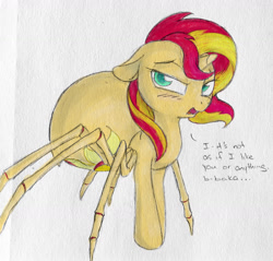 Size: 1280x1226 | Tagged: safe, artist:gracewolf, sunset shimmer, monster pony, original species, spiderpony, baka, simple background, sketch, solo, species swap, sunset spider, traditional art, tsundere, tsunset shimmer, white background