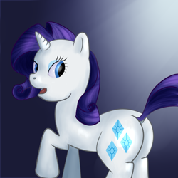 Size: 2000x2000 | Tagged: safe, artist:ponyway, rarity, pony, unicorn, butt, dock, looking at you, looking back, open mouth, plot, raised hoof, solo