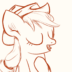 Size: 750x750 | Tagged: safe, artist:danielpon, applejack, earth pony, pony, eyes closed, monochrome, solo