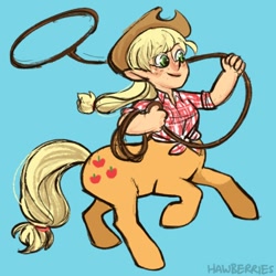 Size: 400x400 | Tagged: safe, artist:leoniexli, applejack, centaur, centaurjack, lasso, simple background, solo