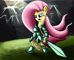 Size: 2500x2025 | Tagged: safe, artist:impcjcaesar, fluttershy, pegasus, pony, armor, fantasy class, knight, paladin, solo, warrior, weapon