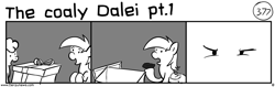 Size: 1280x404 | Tagged: safe, artist:tetrapony, derpy hooves, dinky hooves, pegasus, pony, comic:the daily derp, christmas, coal, comic, female, mare, monochrome, present