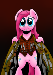 Size: 700x990 | Tagged: safe, artist:darkhestur, pinkie pie, earth pony, pony, bipedal, female, machete, mare, parody, pinkamena diane pie, solo