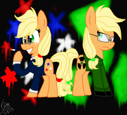 Size: 1940x1748 | Tagged: safe, artist:daisy-dictator, applejack, earth pony, pony, clothes, fdr, franklin d. roosevelt, franklin roosevelt, glasses, kim jong-il, north korea, smiling, united states