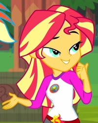 Size: 413x514 | Tagged: safe, screencap, sunset shimmer, equestria girls, legend of everfree, camp everfree outfits, cropped, female, lidded eyes, solo