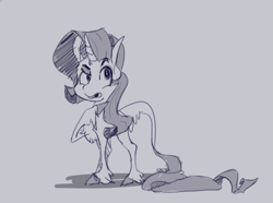 Size: 1077x802 | Tagged: safe, artist:enma-darei, rarity, classical unicorn, pony, unicorn, leonine tail, monochrome, rarity month, solo