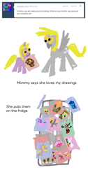 Size: 680x1348 | Tagged: safe, artist:bibliodragon, carrot top, derpy hooves, dinky hooves, golden harvest, pegasus, pony, ask, dinky draws, female, mare, tumblr