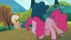 Size: 853x478 | Tagged: safe, screencap, goldie delicious, pinkie pie, pony, pinkie apple pie, female, mare, plot