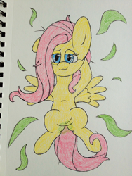 Size: 2448x3264 | Tagged: safe, artist:quasarbooster, fluttershy, pegasus, pony, fart, female, on back, smelly, solo, stink lines, visible stench