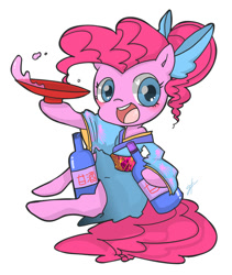 Size: 817x969 | Tagged: safe, artist:g, pinkie pie, earth pony, pony, alcohol, bow, clothes, japanese, kimono (clothing), pixiv, sake, solo