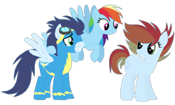 Size: 806x486 | Tagged: safe, artist:puffydashie01, derpibooru import, rainbow dash, soarin', oc, oc:windy sky, pegasus, pony, base used, clothes, female, male, mare, offspring, parent:rainbow dash, parent:soarin', parents:soarindash, shipping, simple background, soarindash, straight, transparent background, uniform, wonderbolts uniform