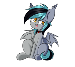 Size: 333x301 | Tagged: safe, artist:thieftea, oc, oc:greycedar, bat pony, pony, behaving like a dog, collar, cute, male, sitting