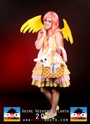 Size: 608x840 | Tagged: safe, artist:ayeavast, angel bunny, fluttershy, human, 2012, anime weekend atlanta, basket, convention, cosplay, irl, irl human, photo, plushie, solo