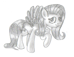 Size: 463x361 | Tagged: safe, artist:inurantchan, fluttershy, pegasus, pony, monochrome, solo, traditional art